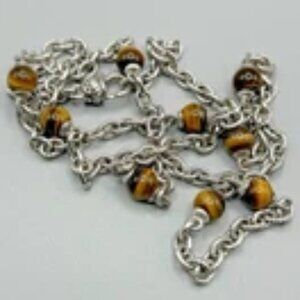 Judith Ripka Tiger Eye & Sterling Necklace, Round 8mm Beads with textured chain
